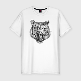 Мужская футболка хлопок Slim с принтом Рычащий тигр , 92% хлопок, 8% лайкра | приталенный силуэт, круглый вырез ворота, длина до линии бедра, короткий рукав | 