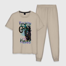 Мужская пижама хлопок с принтом Fun with knives в Белгороде, 100% хлопок | брюки и футболка прямого кроя, без карманов, на брюках мягкая резинка на поясе и по низу штанин
 | 