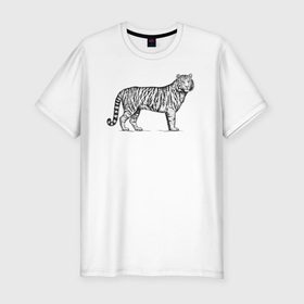 Мужская футболка хлопок Slim с принтом Тигр сбоку , 92% хлопок, 8% лайкра | приталенный силуэт, круглый вырез ворота, длина до линии бедра, короткий рукав | 