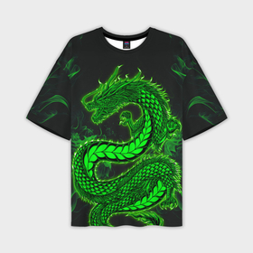 Мужская футболка oversize 3D с принтом Зеленый дракон с эффектом свечения в Кировске,  |  | 