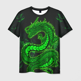 Мужская футболка 3D с принтом Зеленый дракон с эффектом свечения в Кировске, 100% полиэфир | прямой крой, круглый вырез горловины, длина до линии бедер | Тематика изображения на принте: 