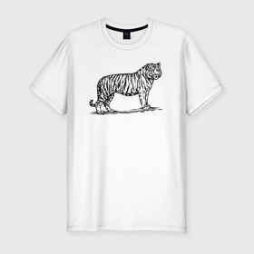 Мужская футболка хлопок Slim с принтом Тигр боком , 92% хлопок, 8% лайкра | приталенный силуэт, круглый вырез ворота, длина до линии бедра, короткий рукав | 