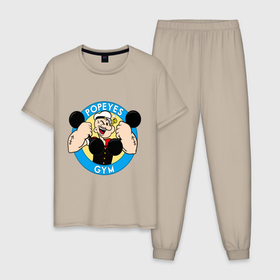 Мужская пижама хлопок с принтом Popeye GYM в Санкт-Петербурге, 100% хлопок | брюки и футболка прямого кроя, без карманов, на брюках мягкая резинка на поясе и по низу штанин
 | 