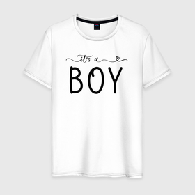 Мужская футболка хлопок с принтом Its a boy phrase в Белгороде, 100% хлопок | прямой крой, круглый вырез горловины, длина до линии бедер, слегка спущенное плечо. | Тематика изображения на принте: 