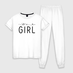 Женская пижама хлопок с принтом Its a girl phrase в Новосибирске, 100% хлопок | брюки и футболка прямого кроя, без карманов, на брюках мягкая резинка на поясе и по низу штанин | 