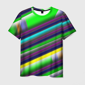Мужская футболка 3D с принтом Размытые абстрактные полосы в Тюмени, 100% полиэфир | прямой крой, круглый вырез горловины, длина до линии бедер | 
