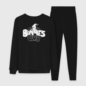 Мужской костюм хлопок с принтом Newjeans   bunnies club в Новосибирске, 100% хлопок | на свитшоте круглая горловина, мягкая резинка по низу. Брюки заужены к низу, на них два вида карманов: два “обычных” по бокам и два объемных, с клапанами, расположенные ниже линии бедра. Брюки с мягкой трикотажной резинкой на поясе и по низу штанин. В поясе для дополнительного комфорта — широкие завязки | 