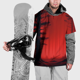 Накидка на куртку 3D с принтом Лесная чаща красный туман в Кировске, 100% полиэстер |  | 