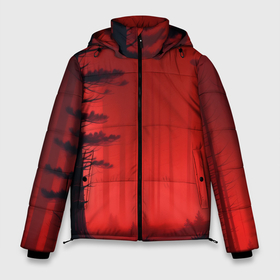 Мужская зимняя куртка 3D с принтом Лесная чаща красный туман в Тюмени, верх — 100% полиэстер; подкладка — 100% полиэстер; утеплитель — 100% полиэстер | длина ниже бедра, свободный силуэт Оверсайз. Есть воротник-стойка, отстегивающийся капюшон и ветрозащитная планка. 

Боковые карманы с листочкой на кнопках и внутренний карман на молнии. | Тематика изображения на принте: 