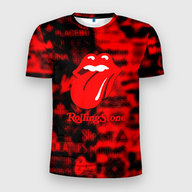 Мужская футболка 3D Slim с принтом Rolling Stones logo групп в Тюмени, 100% полиэстер с улучшенными характеристиками | приталенный силуэт, круглая горловина, широкие плечи, сужается к линии бедра | 