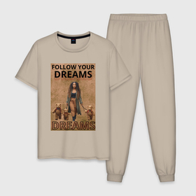 Мужская пижама хлопок с принтом Следуй за мечтой в Курске, 100% хлопок | брюки и футболка прямого кроя, без карманов, на брюках мягкая резинка на поясе и по низу штанин
 | 