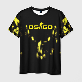 Мужская футболка 3D с принтом CS GO краски желтые в Кировске, 100% полиэфир | прямой крой, круглый вырез горловины, длина до линии бедер | 