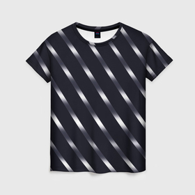 Женская футболка 3D с принтом Чёрно фиолетовый переливающиеся полосы , 100% полиэфир ( синтетическое хлопкоподобное полотно) | прямой крой, круглый вырез горловины, длина до линии бедер | 