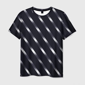 Мужская футболка 3D с принтом Чёрно фиолетовый переливающиеся полосы , 100% полиэфир | прямой крой, круглый вырез горловины, длина до линии бедер | 