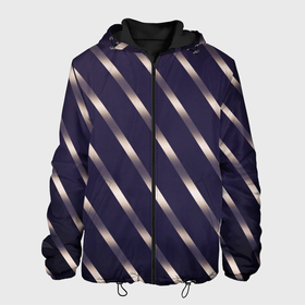 Мужская куртка 3D с принтом Полосы фиолетовые переливающиеся в Белгороде, ткань верха — 100% полиэстер, подклад — флис | прямой крой, подол и капюшон оформлены резинкой с фиксаторами, два кармана без застежек по бокам, один большой потайной карман на груди. Карман на груди застегивается на липучку | 