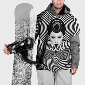 Накидка на куртку 3D с принтом Чёрно белый портрет девушки оптическая иллюзия в Курске, 100% полиэстер |  | 
