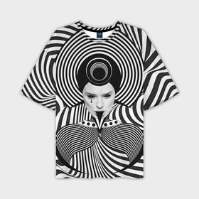 Мужская футболка oversize 3D с принтом Чёрно белый портрет девушки оптическая иллюзия в Курске,  |  | 