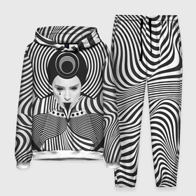 Мужской костюм с толстовкой 3D с принтом Чёрно белый портрет девушки оптическая иллюзия в Курске,  |  | 