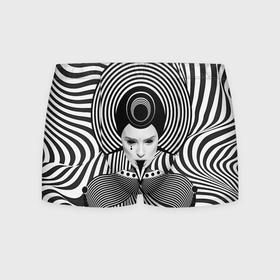 Мужские трусы 3D с принтом Чёрно белый портрет девушки оптическая иллюзия в Курске, 50% хлопок, 50% полиэстер | классическая посадка, на поясе мягкая тканевая резинка | 