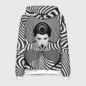 Мужская толстовка 3D с принтом Чёрно белый портрет девушки оптическая иллюзия в Тюмени, 100% полиэстер | двухслойный капюшон со шнурком для регулировки, мягкие манжеты на рукавах и по низу толстовки, спереди карман-кенгуру с мягким внутренним слоем. | 