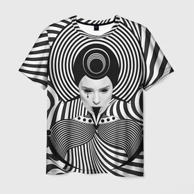 Мужская футболка 3D с принтом Чёрно белый портрет девушки оптическая иллюзия в Курске, 100% полиэфир | прямой крой, круглый вырез горловины, длина до линии бедер | 