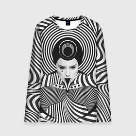 Мужской лонгслив 3D с принтом Чёрно белый портрет девушки оптическая иллюзия в Курске, 100% полиэстер | длинные рукава, круглый вырез горловины, полуприлегающий силуэт | 