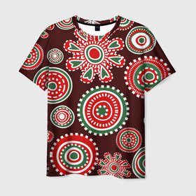 Мужская футболка 3D с принтом Новогодний принт красный , 100% полиэфир | прямой крой, круглый вырез горловины, длина до линии бедер | 
