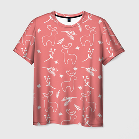 Мужская футболка 3D с принтом Рождественский принт с оленями в Белгороде, 100% полиэфир | прямой крой, круглый вырез горловины, длина до линии бедер | 