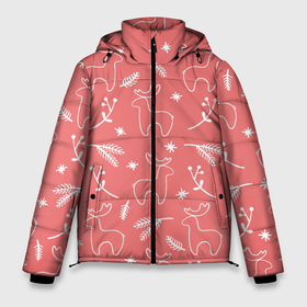 Мужская зимняя куртка 3D с принтом Рождественский принт с оленями в Новосибирске, верх — 100% полиэстер; подкладка — 100% полиэстер; утеплитель — 100% полиэстер | длина ниже бедра, свободный силуэт Оверсайз. Есть воротник-стойка, отстегивающийся капюшон и ветрозащитная планка. 

Боковые карманы с листочкой на кнопках и внутренний карман на молнии. | 