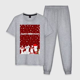 Мужская пижама хлопок с принтом Семья лам на новогодних каникулах в Новосибирске, 100% хлопок | брюки и футболка прямого кроя, без карманов, на брюках мягкая резинка на поясе и по низу штанин
 | Тематика изображения на принте: 