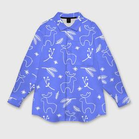 Мужская рубашка oversize 3D с принтом Синий рождественский принт с оленями ,  |  | 