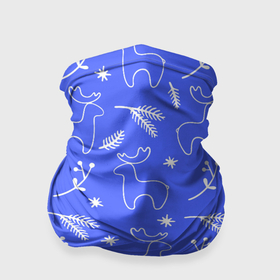 Бандана-труба 3D с принтом Синий рождественский принт с оленями в Кировске, 100% полиэстер, ткань с особыми свойствами — Activecool | плотность 150‒180 г/м2; хорошо тянется, но сохраняет форму | 
