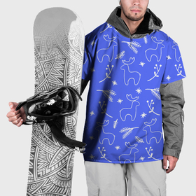 Накидка на куртку 3D с принтом Синий рождественский принт с оленями в Тюмени, 100% полиэстер |  | 