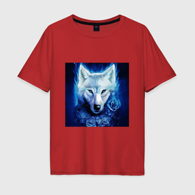 Мужская футболка хлопок Oversize с принтом Белый wolf в городе Новоалтайск, 100% хлопок | свободный крой, круглый ворот, “спинка” длиннее передней части | 