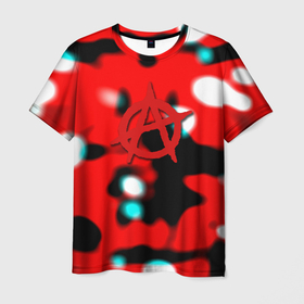 Мужская футболка 3D с принтом Анархия красные краски в Курске, 100% полиэфир | прямой крой, круглый вырез горловины, длина до линии бедер | 