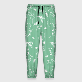 Мужские брюки 3D с принтом Зеленый рождественский узор с оленями в Тюмени, 100% полиэстер | манжеты по низу, эластичный пояс регулируется шнурком, по бокам два кармана без застежек, внутренняя часть кармана из мелкой сетки | 