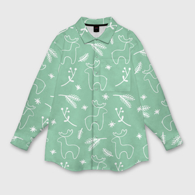 Мужская рубашка oversize 3D с принтом Зеленый рождественский узор с оленями в Екатеринбурге,  |  | 