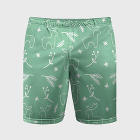 Мужские шорты спортивные с принтом Зеленый рождественский узор с оленями ,  |  | 