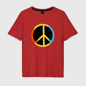 Мужская футболка хлопок Oversize с принтом Хиппи знак разноцветный пацифик в Курске, 100% хлопок | свободный крой, круглый ворот, “спинка” длиннее передней части | Тематика изображения на принте: 