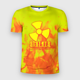 Мужская футболка 3D Slim с принтом Stalker yellow flame в Новосибирске, 100% полиэстер с улучшенными характеристиками | приталенный силуэт, круглая горловина, широкие плечи, сужается к линии бедра | Тематика изображения на принте: 