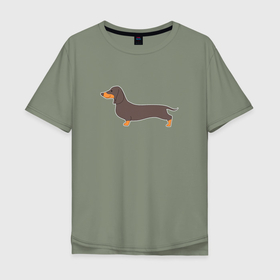 Мужская футболка хлопок Oversize с принтом Такса собака черно коричневой , 100% хлопок | свободный крой, круглый ворот, “спинка” длиннее передней части | Тематика изображения на принте: 