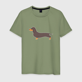 Мужская футболка хлопок с принтом Такса собака черно коричневой , 100% хлопок | прямой крой, круглый вырез горловины, длина до линии бедер, слегка спущенное плечо. | Тематика изображения на принте: 