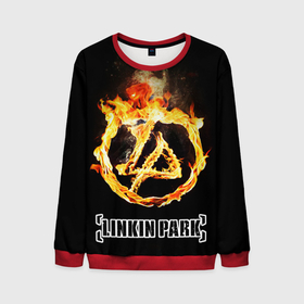 Мужской свитшот 3D с принтом Linkin Park   fire logo в Екатеринбурге, 100% полиэстер с мягким внутренним слоем | круглый вырез горловины, мягкая резинка на манжетах и поясе, свободная посадка по фигуре | Тематика изображения на принте: 