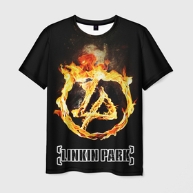 Мужская футболка 3D с принтом Linkin Park   fire logo в Белгороде, 100% полиэфир | прямой крой, круглый вырез горловины, длина до линии бедер | Тематика изображения на принте: 
