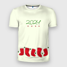 Мужская футболка 3D Slim с принтом Рождественские носки в Курске, 100% полиэстер с улучшенными характеристиками | приталенный силуэт, круглая горловина, широкие плечи, сужается к линии бедра | 