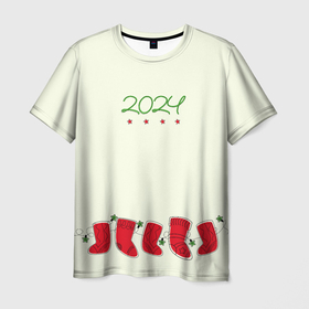 Мужская футболка 3D с принтом Рождественские носки , 100% полиэфир | прямой крой, круглый вырез горловины, длина до линии бедер | 