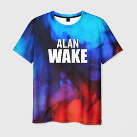 Мужская футболка 3D с принтом Alan Wake неоновый дым в Петрозаводске, 100% полиэфир | прямой крой, круглый вырез горловины, длина до линии бедер | Тематика изображения на принте: 