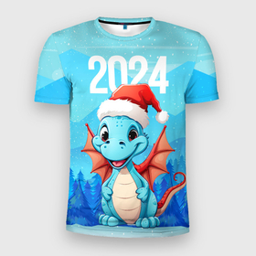 Мужская футболка 3D Slim с принтом Морозный дракон в Ухте, 100% полиэстер с улучшенными характеристиками | приталенный силуэт, круглая горловина, широкие плечи, сужается к линии бедра | Тематика изображения на принте: 