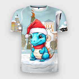 Мужская футболка 3D Slim с принтом Северный дракон в Петрозаводске, 100% полиэстер с улучшенными характеристиками | приталенный силуэт, круглая горловина, широкие плечи, сужается к линии бедра | 