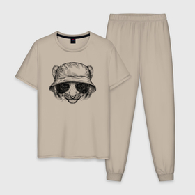 Мужская пижама хлопок с принтом Тигрёнок в панаме в Белгороде, 100% хлопок | брюки и футболка прямого кроя, без карманов, на брюках мягкая резинка на поясе и по низу штанин
 | 